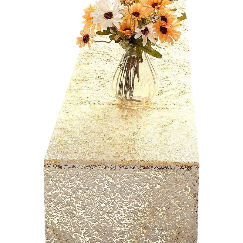 Amazon Cross-border Explosions Golden Bronzing Table Runner Rectangular Polyester Wedding Birthday Wedding Home Dining Table Decoration
