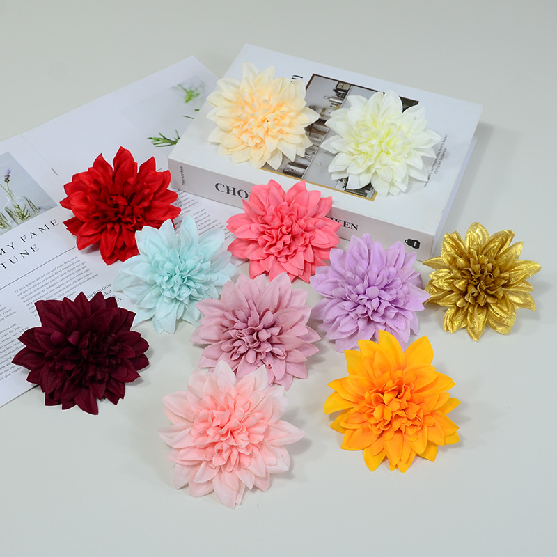 Simulation Dahlia flower wholesale wedding road decorative flower wool cloth chrysanthemum hat wreath with flowers cross-border exclusive