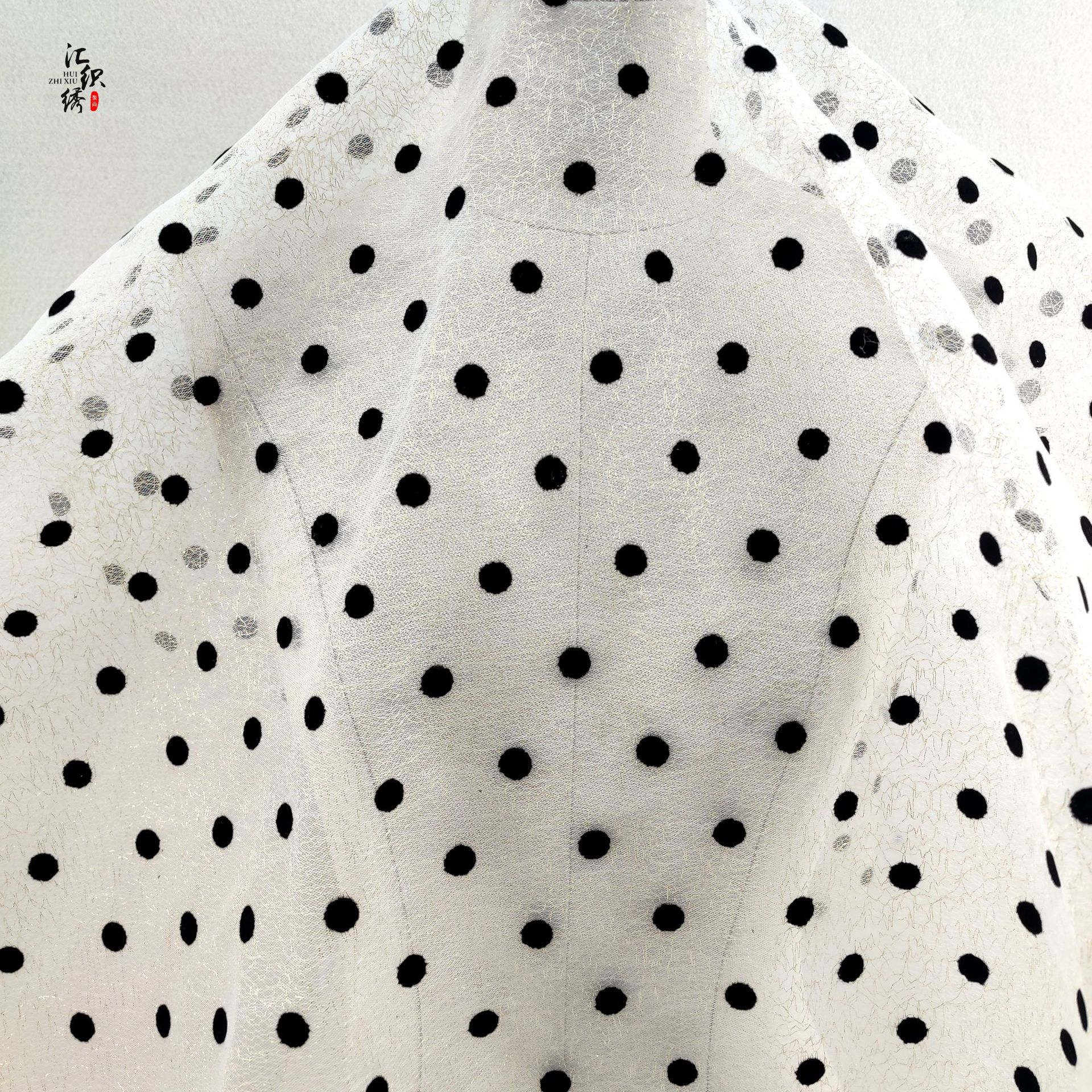 Picture of Spring and summer flocking fabric flocking dot composite gold thread silver thread embroidery fabric children's clothing women's embroidery fabric
