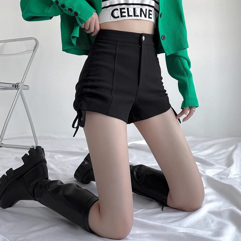 Hot Hot New Sexy 2024 High Waist Tight Pants Drawstring Spring and Summer Slimming Super Shorts Women's Pure Desire Style