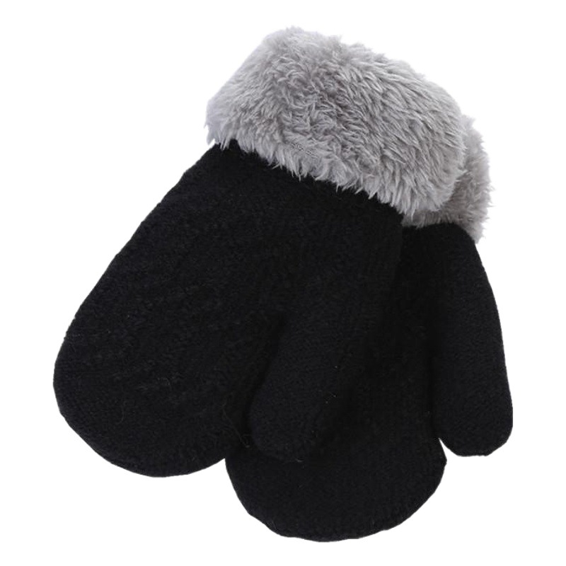 Picture of 0-3 Years Old Kidsren's Winter Velvet Thickeneded Plush Gloves for Infants and Kidsren to Heattech Cross-Border Twill Jacquard Pure Color Fur Mouth