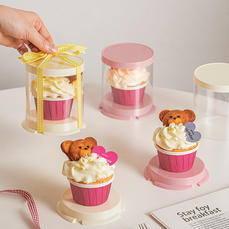 Mini 2/3 Inch Round Small Cupcake Packaging Box Transparent Plastic Cake Box Dessert Packaging Box