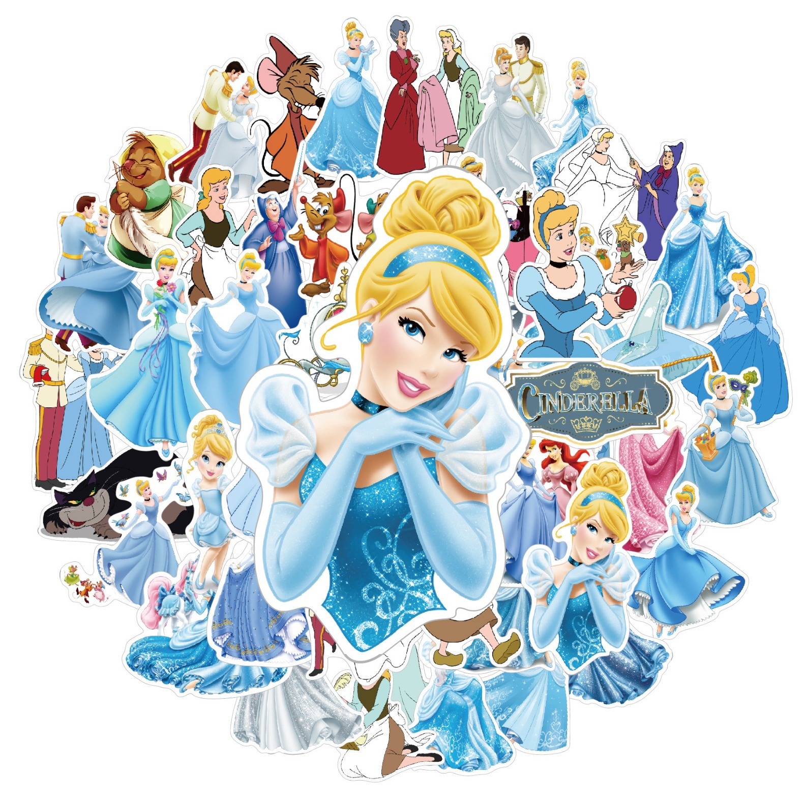 Picture of 50 Cinderella pvc waterproof stickers children's diy hand account stickers stationery box stickers little girl toy stickers
