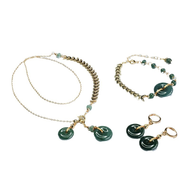 Picture of Jiyu natural blue water jade bracelet ear hook necklace three-piece jade suit wholesale generation FC3120102