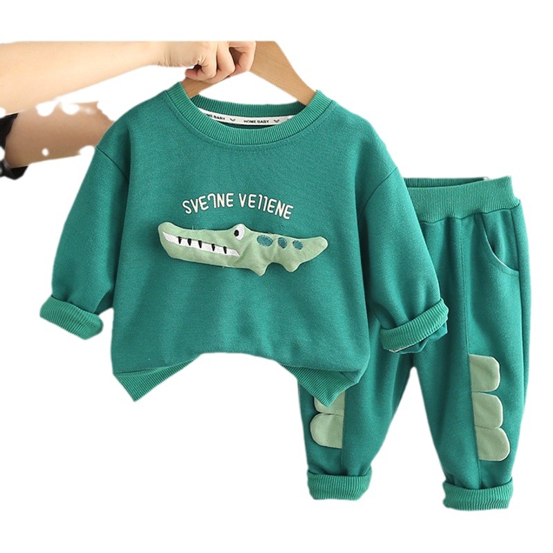 Baby suit new autumn round neck boys three-dimensional cartoon dinosaur long sleeve pants two suit manufacturers wholesale