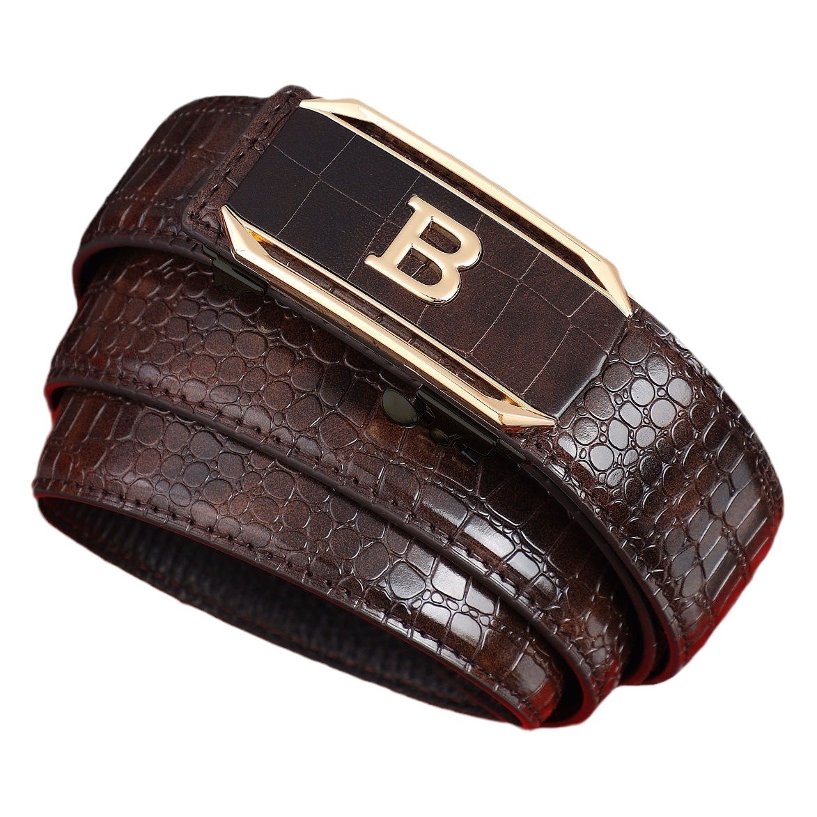 Top-grade Crocodile Pattern Alloy Toothless Buckle Belt Men's Casual Inner Wear Durable Belt Business All-match Trouser Belt