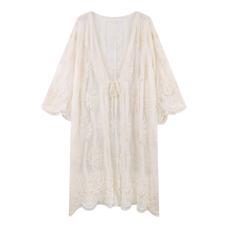 Picture of Thin Holiday Sun Protection Lace Shirt 2024 New Women's Early Autumn French Heavy Embroidered Cardigan Long Top