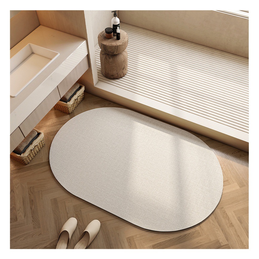 Cream Style Bathroom Diatom Mud Floor Mat, Toilet Water-Absorbent Quick-Drying Mat, Bathroom Non-Slip Door Mat, Cuttable Foot Mat