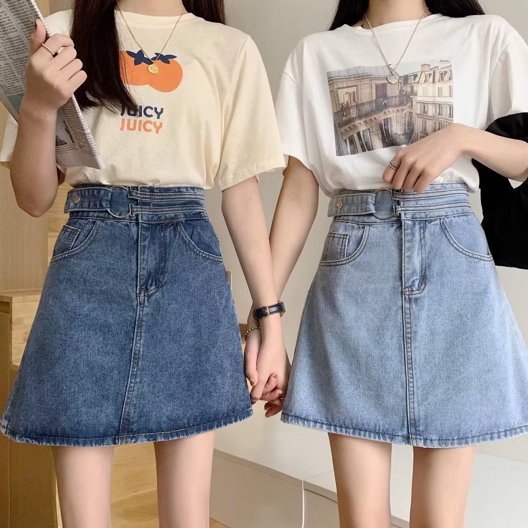 Picture of Summer Korean Style New High Waist Slimming Hip A- Line Short Skirt Female Student Design Sense Closing Hip Denim Half Skirt