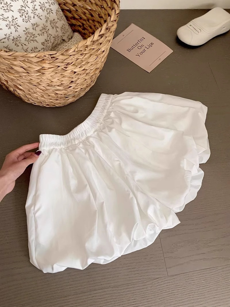 Elastic Waist High Waist Flower Bud Culottes for Women 2025 New Summer Fluffy Pumpkin Shorts Casual Wide Leg Lantern Flower Bud Pants