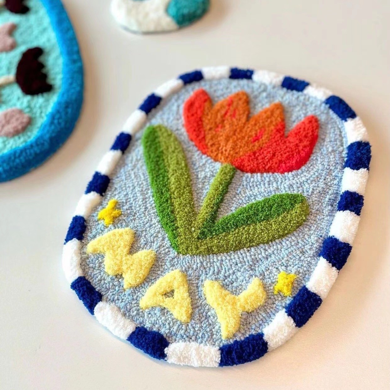 Embroidered Tulip Cartoon Cute Wool Coaster Handmade diy Material Bag Creative Decompression Home Decoration