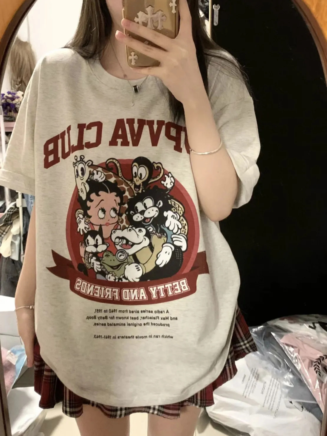 100 Cotton Short-sleeved T-shirt Women's Ins Cartoon American Style All-match Half-sleeved 2024 Summer New Loose Chic Top