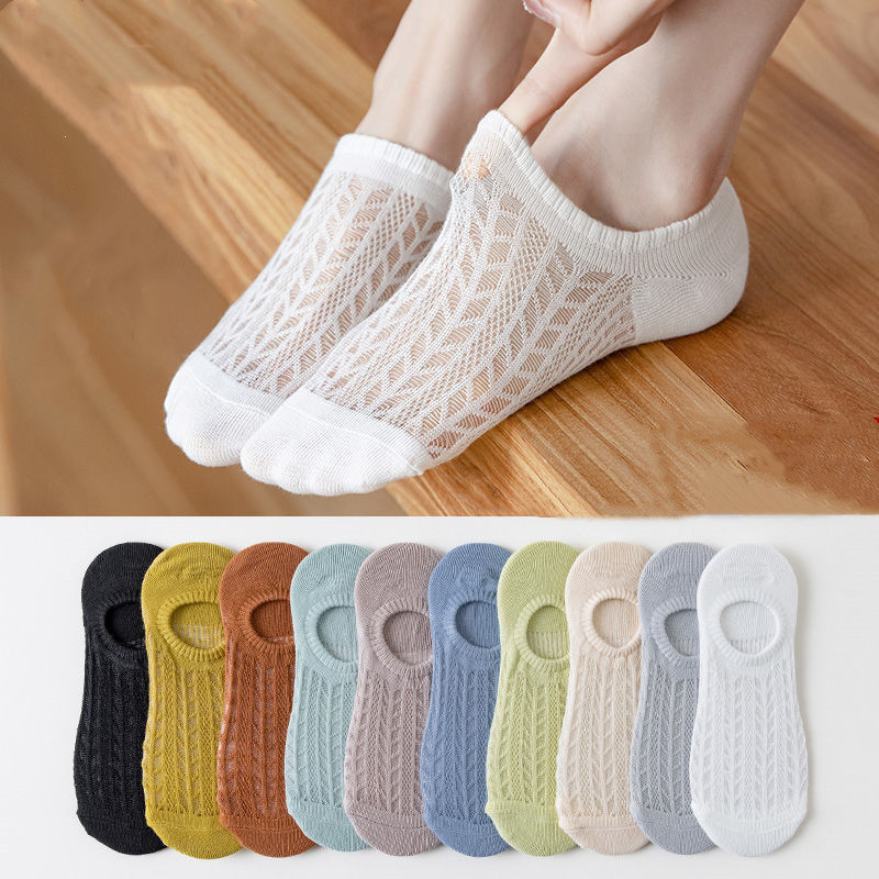Air-conditioning Socks Women's Summer Shallow Mouth Japanese Style Hollow Mesh Semi-invisible Boat Socks Silicone Anti-slip Socks Women's Ultra-short Tube Socks