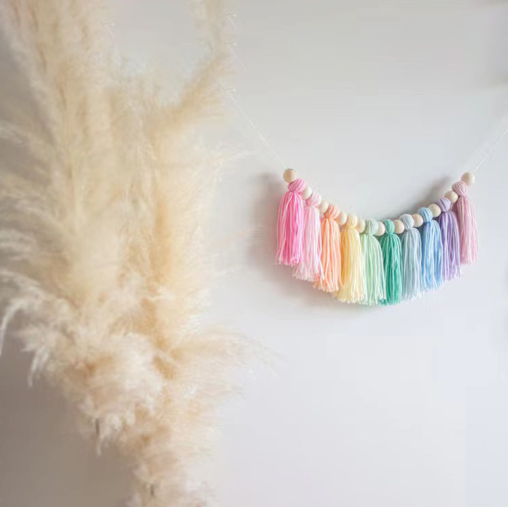 Picture of ins decorative Bohemian tassel banner handmade tassel garden, children's room decoration party banner