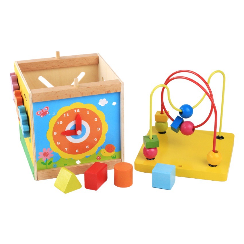 Picture of Wooden 1-3 Years Old Multifunctional Beaded Clock Beaded Building Blocks Treasure Boxes for Boys and Girls One Year Old Intellectual Toys
