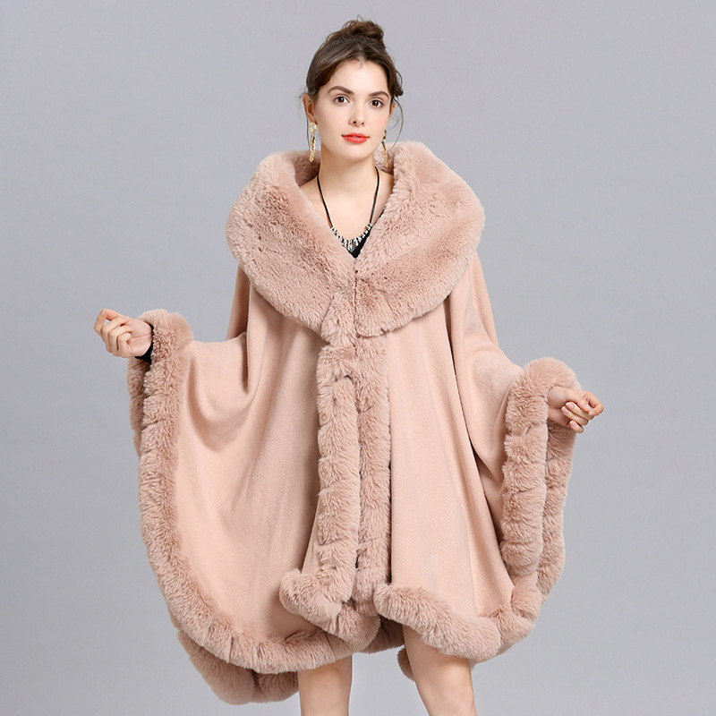 European and American New Cloak Large Size Outwear Women's Shawl Loose Imitation Fur Collar Knitted Cardigan Shawl Cloak 1561 #
