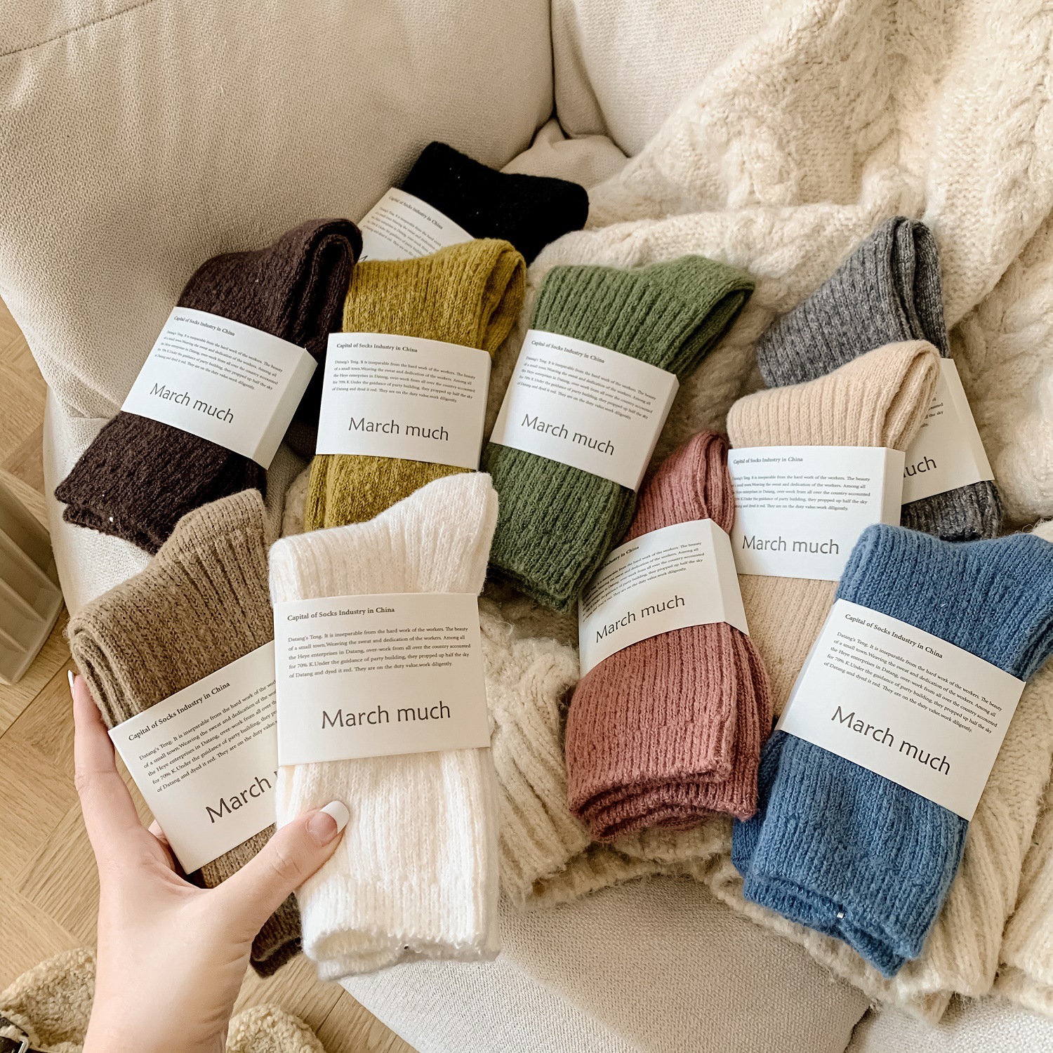 Autumn and Winter New Wool Socks Mid-length Socks Velvet Thickened Warm ins Trendy Academic Style Japanese Solid Color Pile Socks for Women