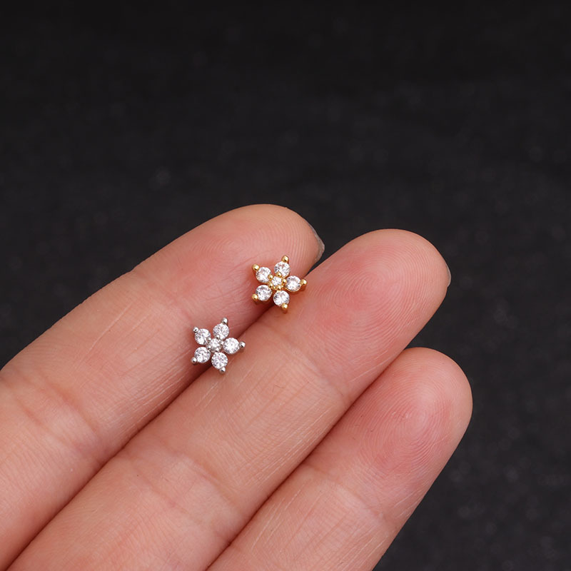 Picture of European and American Popular Stainless Steel Earrings Piercing Wholesale Micro-Paved Zircon Screw Screw Balls Do Not Need to Be Removed When Sleeping