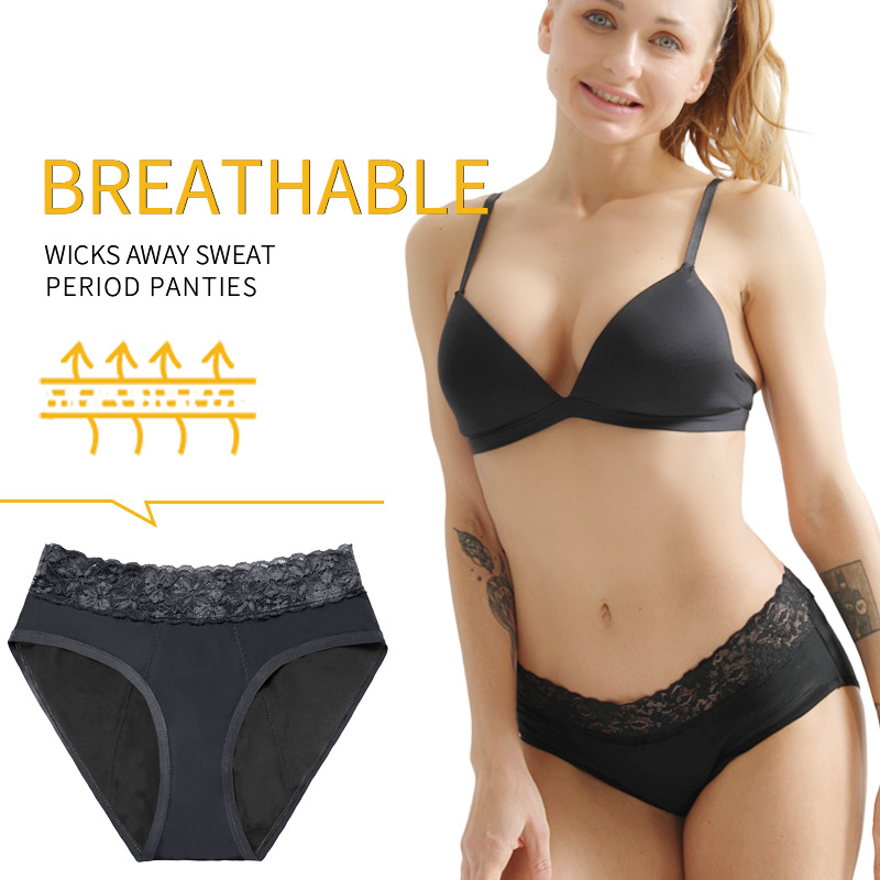 Picture of Menstrual Underwear Export Large Size Mid-Waist Cut Out Lace Front and Rear Leak-Proof Menstrual Period Free Sanitary Napkin Four-Layer Menstrual Pants