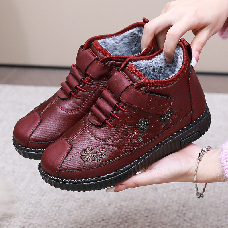 2025 New Cotton Shoes Women's Winter Warm Plus Velvet Middle-Aged and Elderly Ladieswear's Shoes Thickened Waterproof Warm Grandma Cotton Shoes