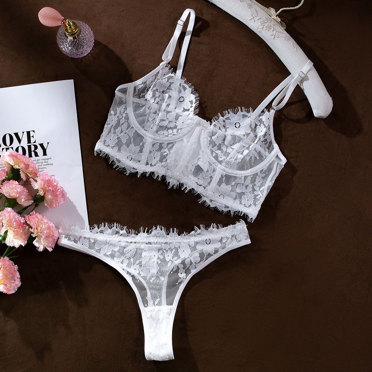 Picture of New white with steel ring fishbone camisole bra jacket briefs embroidered beautiful sexy underwear suit