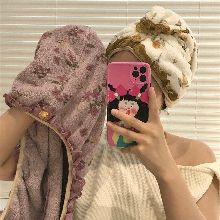 Ins Style Embroidery Printed Hair Dried Cap Thickened and Comfortable Coral Fleece Absorbent Hair Dried Towel Not Easy to Lose Hair for Household Wholesale