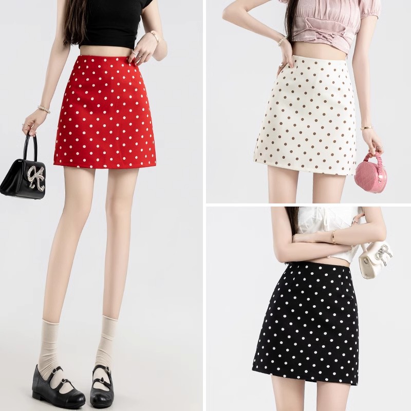 Polka Dot Skirt Women's 2024 New Summer High Waist Red Fashionable Age-reducing A- line One-step Hip Skirt