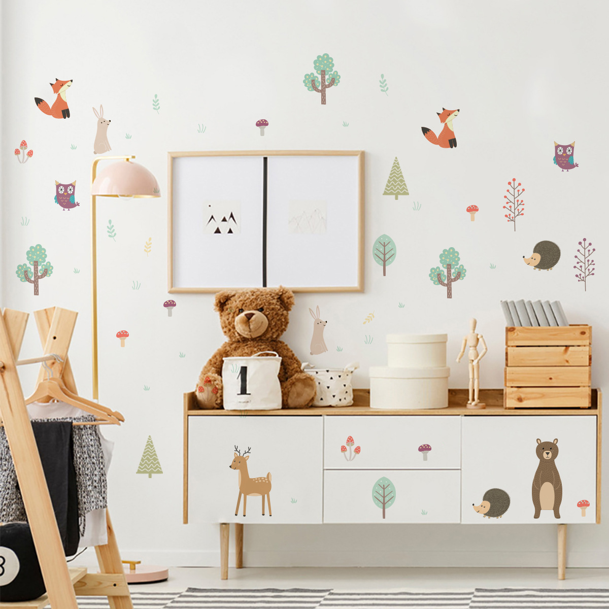 PD213 Creative Cartoon Animal Tree Wall Stickers Living Room Bedroom Background Wall Decorative Stickers Set of 6
