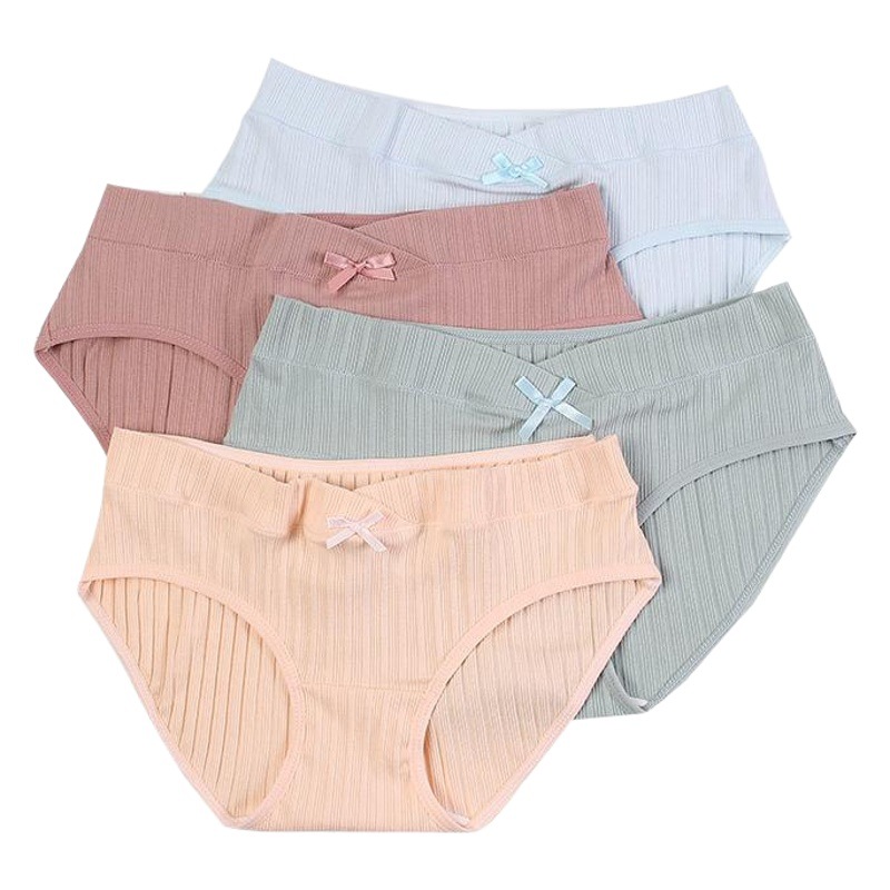 Pregnant women's underwear pure cotton low waist plus size belly support fashionable seamless rib breathable maternity briefs