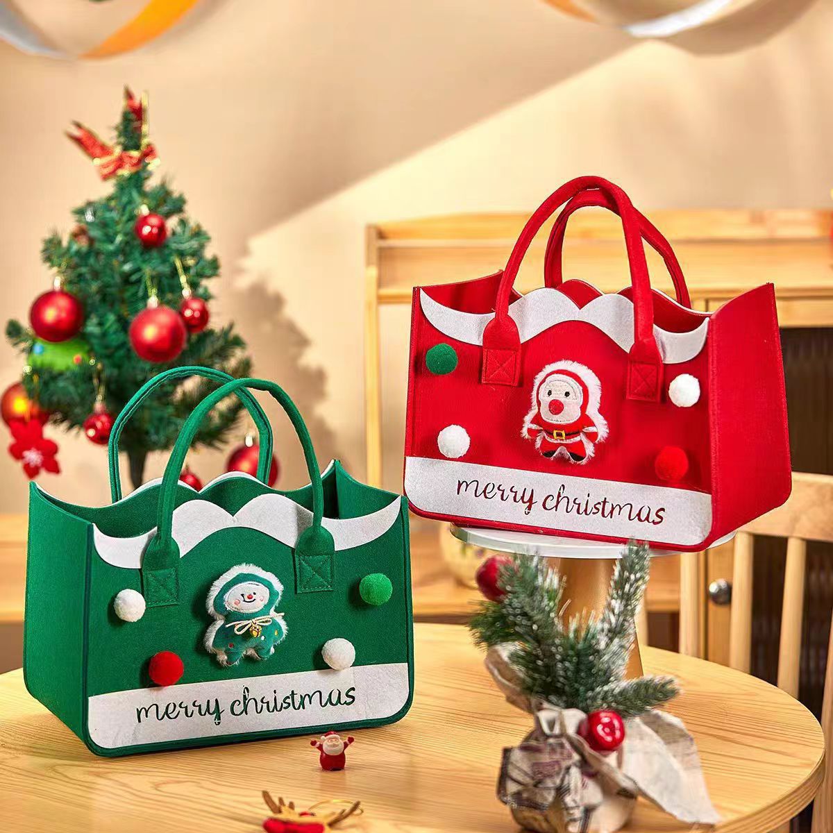 Custom felt Christmas gift bag gift bag Christmas Eve kids storage candy cartoon tote bag handmade