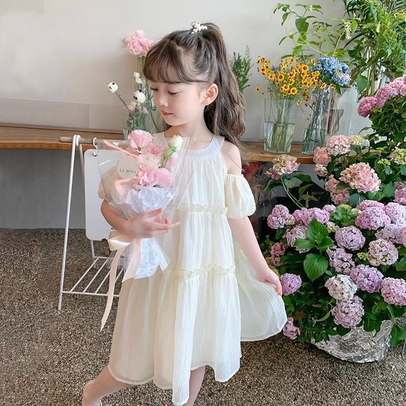 Girls Summer Dress dress 2024 New Summer Skirt Children's Shoulder Princess Dress Little Girls Summer Chiffon Dress
