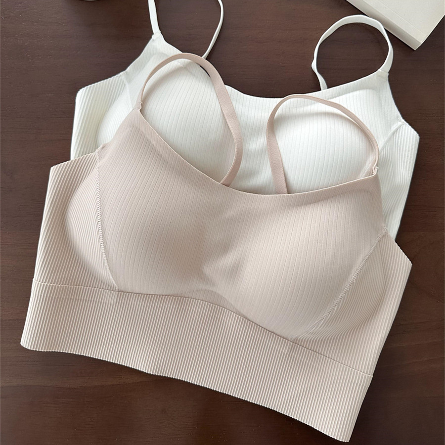 High-elastic back sling large seamless underwear thin light sports seamless rimless comfortable bra can be worn outside