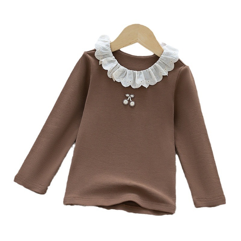 Picture of Autumn New Kidsren's Clothing Kidsren's Korean Hot Stamping Pure Color Bottoming Shirt Lace Collar Girls Spring and Autum Brushed T-Shirt 20131