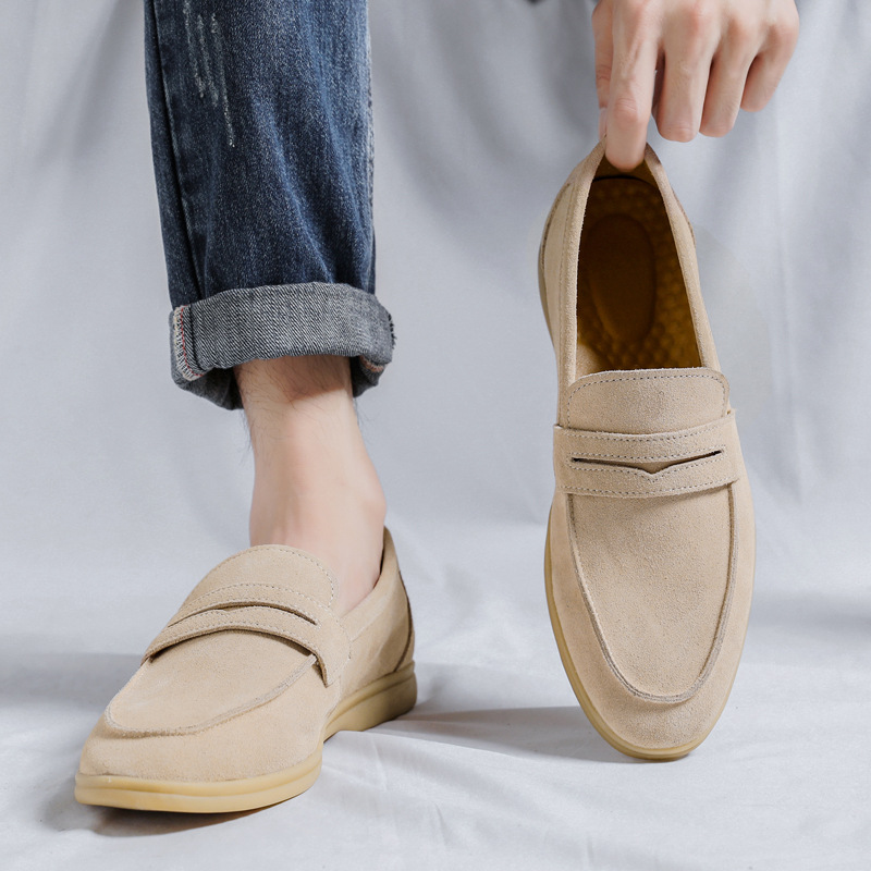 Loafers men's suede leather shoes soft sole slip-on casual shoes summer versatile trendy shoes 8225-R