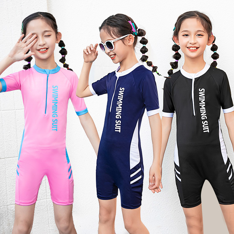 Children's Swimwear Girls' Long-sleeved Sunscreen Suit Girls Middle and Big Kids South Korea Princess Suit Hot Spring Swimming Suit