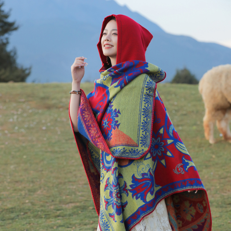 Picture of Hooded shawl cloak Lijiang Xinjiang Xizang grassland tourism wear photo warm outer cape factory wholesale