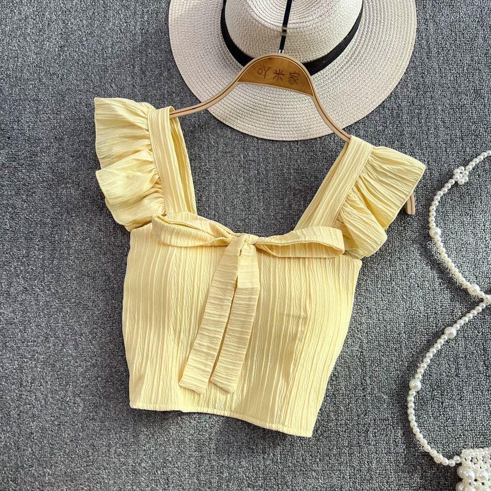 Bow Strap Small Fly Cuff Chest Pad Vest Women's 2023 Summer Korean Style Sweet All-match Short Beautiful Back Trendy