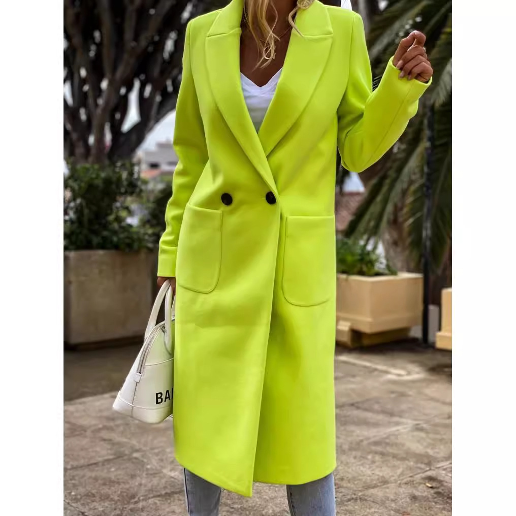 Picture of Ebay AliExpress wish Explosions Europe and America Best Selling Candy Color Lapel Long Coat Woolen Coat Windbreaker Women