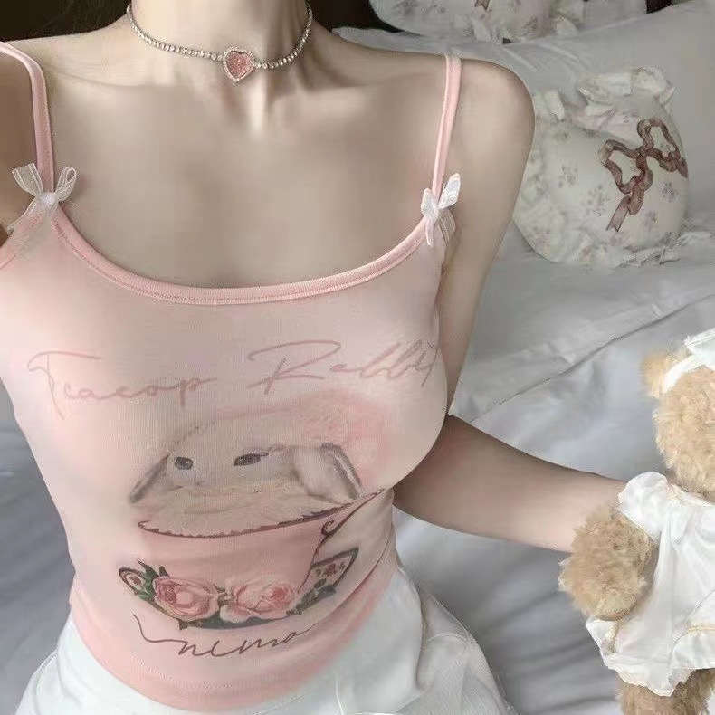 Pure Desire Style Inner Small Camisole Vest Women's Online Hot Spice Girl Outer Wear Cartoon Short Style with Chest Pad Base Beautiful Back Underwear