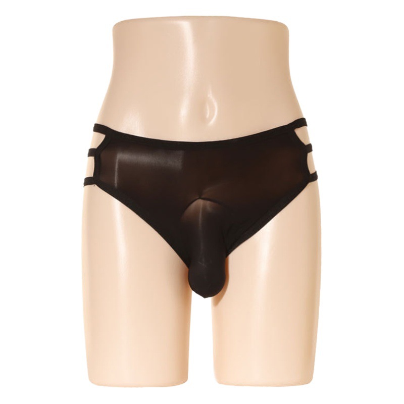 Men's transparent elephant nose shorts sexy shiny silky ultra-thin hollow breathable bullet separation briefs