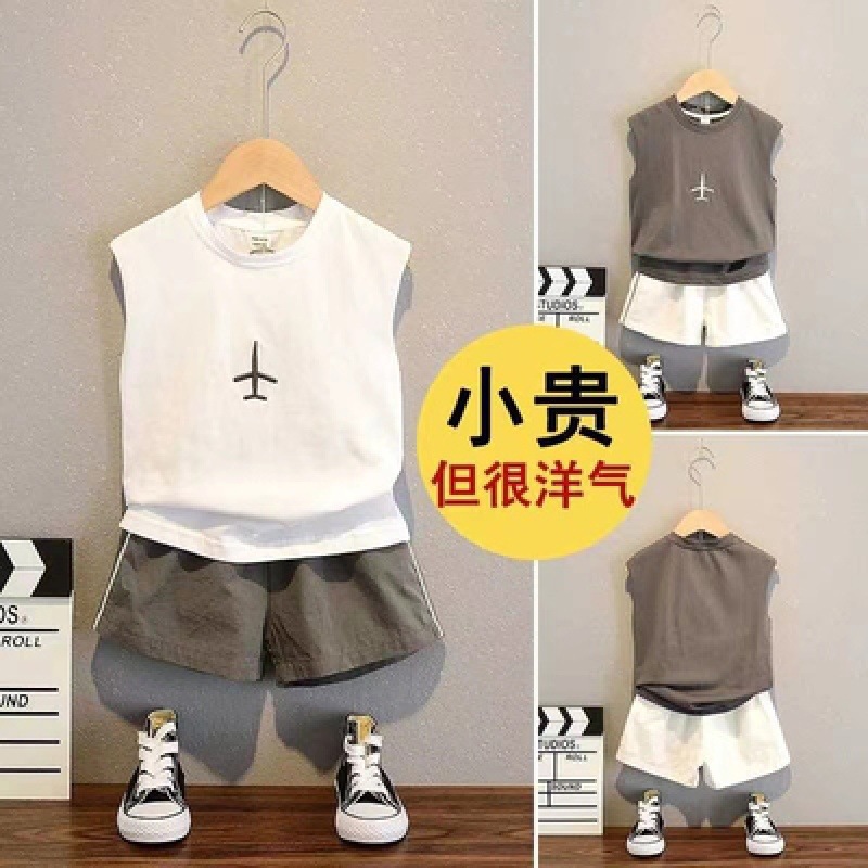 Children's Clothing Summer Boy's Pure Cotton suit Summer Clothing Children's Vest Top Shorts Children's Sportswear Two-piece Fashionable