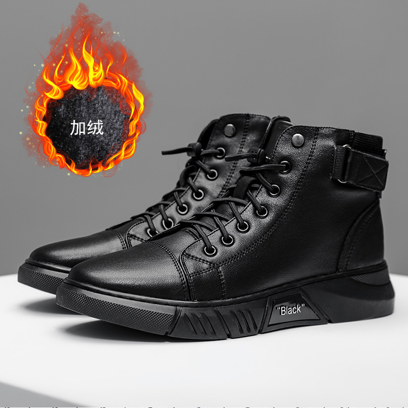 Picture of Winter New Men's British Genuine Leather Martin Boots Men's Boots Fashion Casual High Top Men's Shoes Trendy Workwear Leather Boots Men