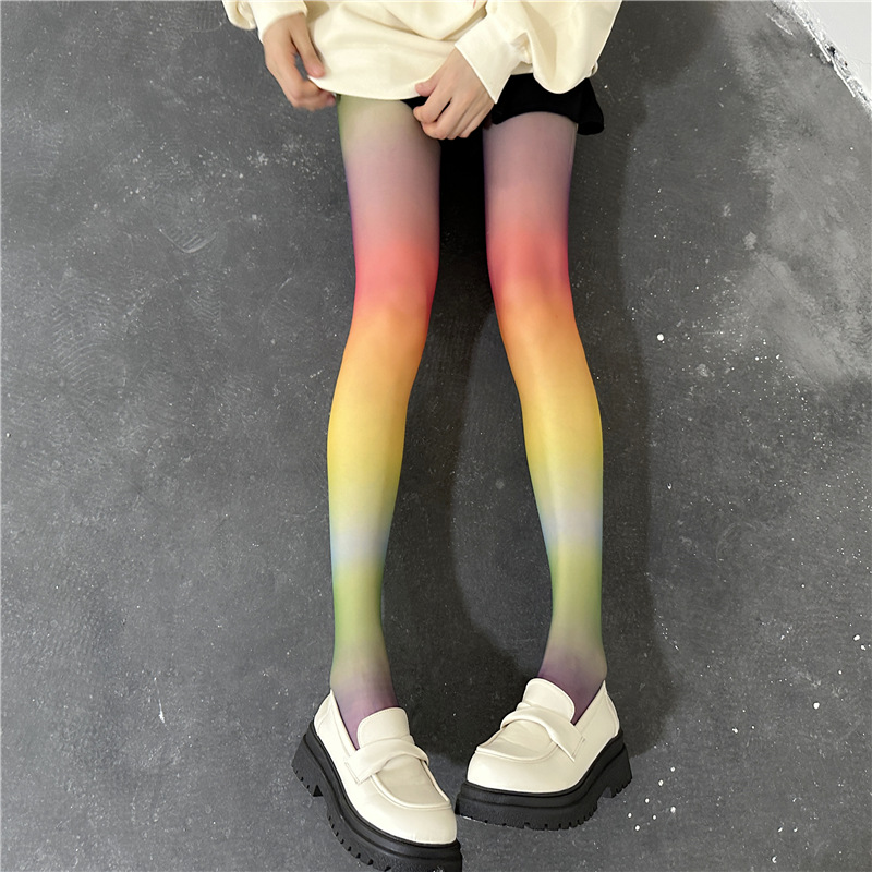 Rainbow stockings women's anti-snagging colored pantyhose sweet cool hot girl gradient color y2g thin leg leggings socks