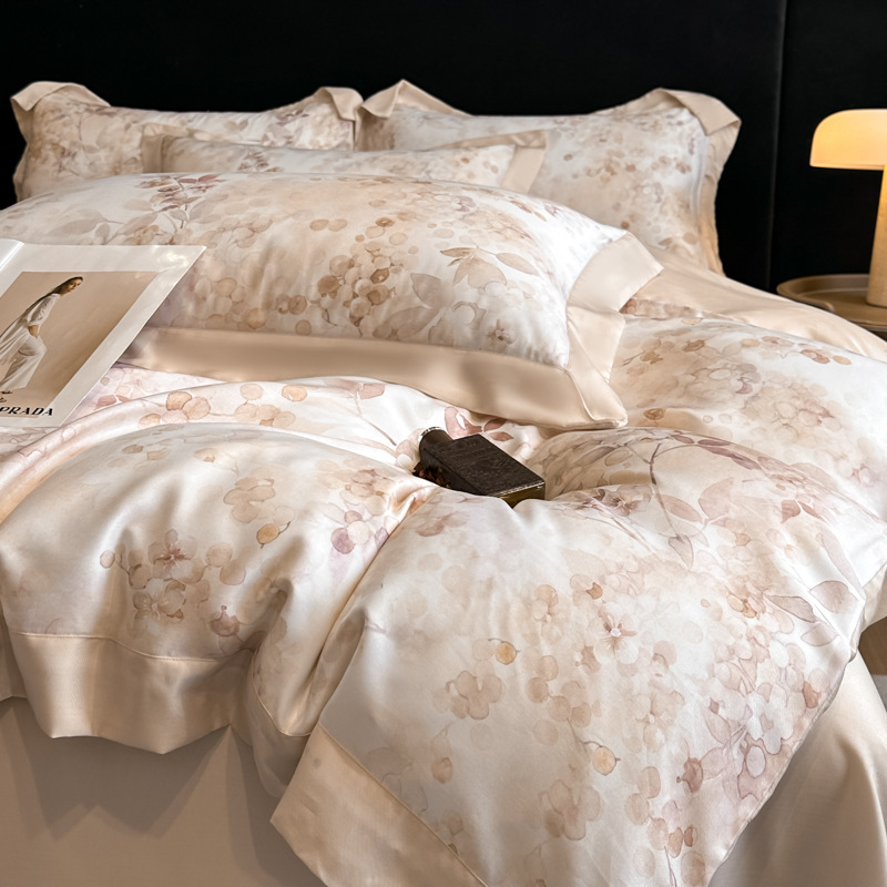 Picture of Summer Class A Maternal and Infant Grade Lyocell Tens Four-Piece Light Luxury Ice Silk Naked Sleeping Cool Quilt Cover Bed Sheet 1.8 Bedding