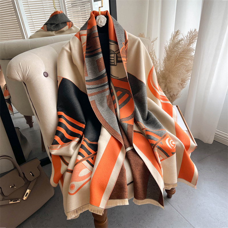 Picture of 2024 New Fashionable Big-Name Versatile Orange High-End Wool Cashmere Shawl Scarf for Women Winter Dual Use