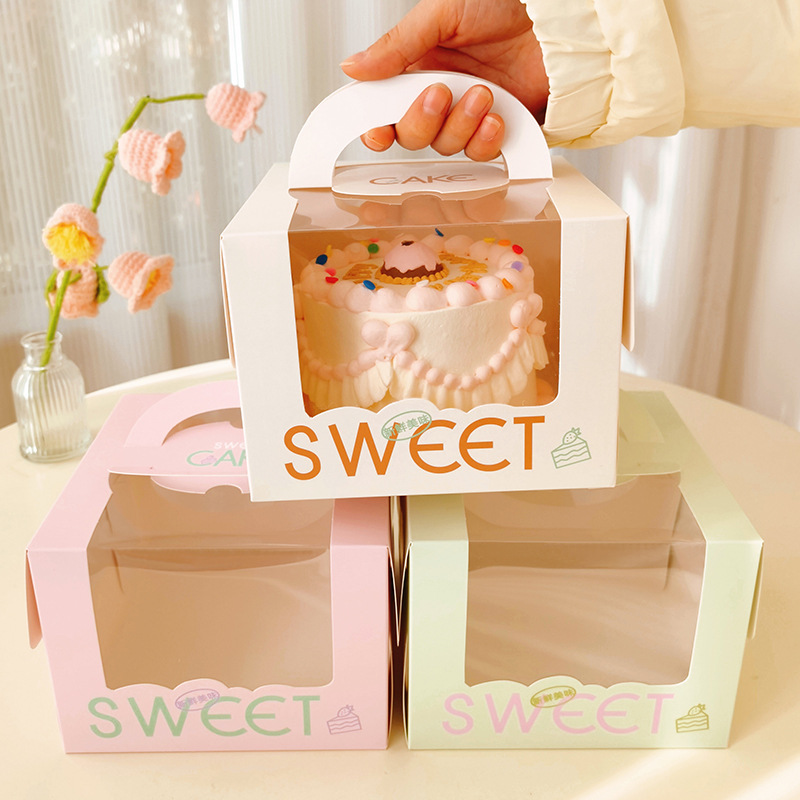 4-inch portable in stock mousse cake box 6-inch birthday cake box cartoon small cake window packaging box wholesale