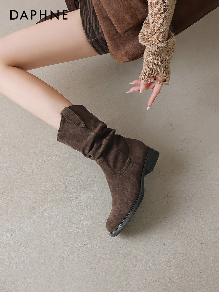 Picture of Stacked boots for women's 2025 fall/winter new Maillard western denim Martin boots, mid-leg boots, stretch boots, skinny boots