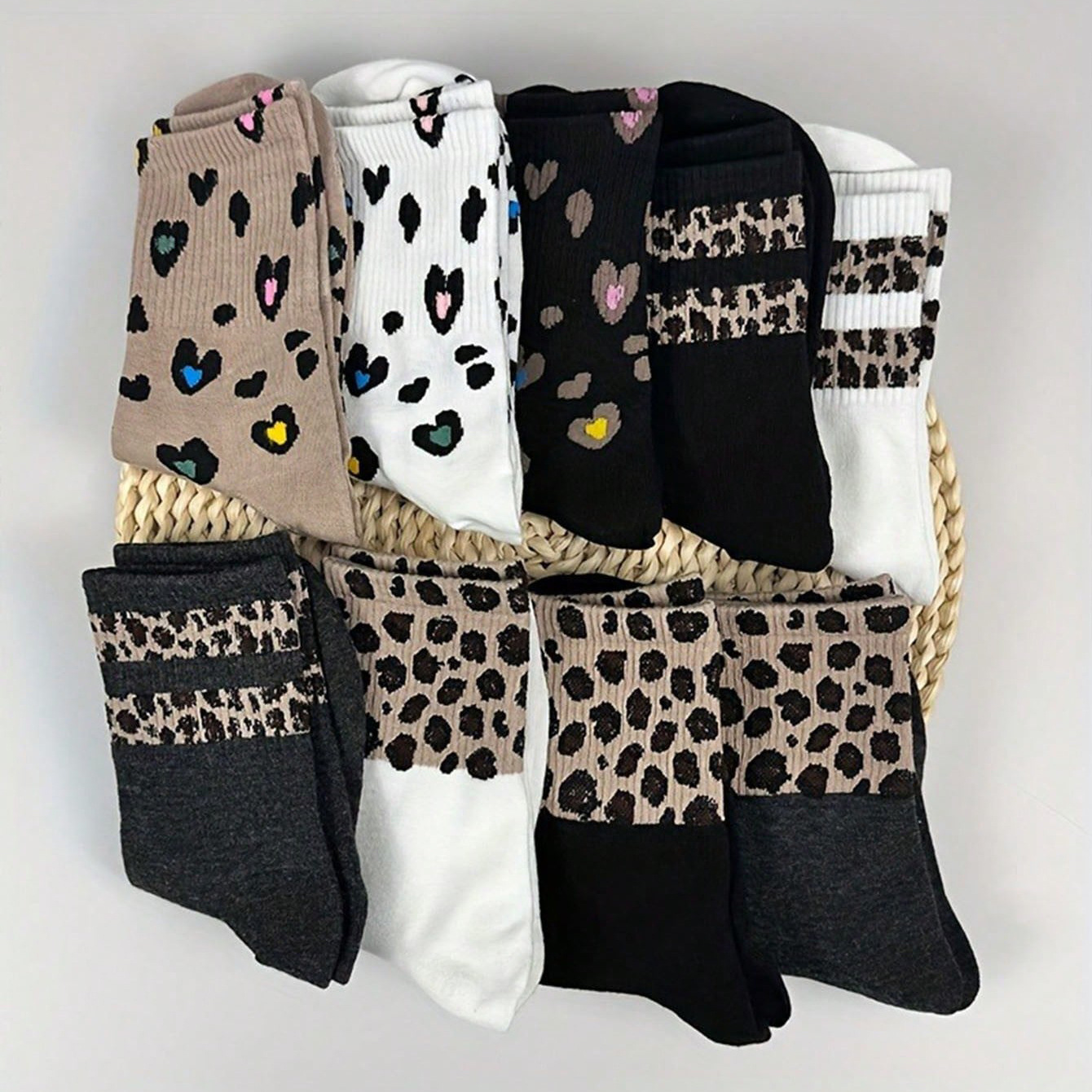 Cross-border Explosions Women's Fashion Striped Leopard Pattern Cute Full of Love Sweet Autumn and Winter Socks