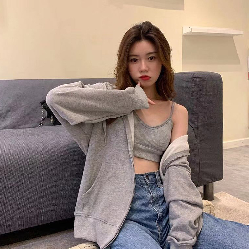 Picture of Fashionable Casual Small Loose Zipper Cardigan Thin Sweater Jacket 2025 Autumn New Easiest for Match Long Sleeve Gray Women