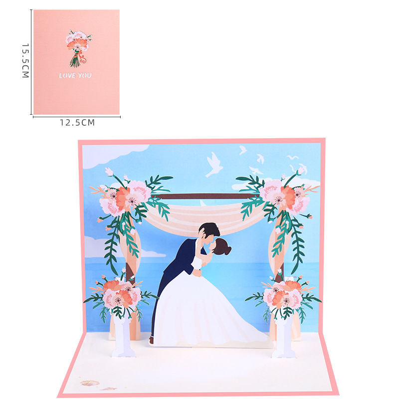 Picture of Creative Handmade Wedding Beach Wedding 3D Pop-Up Greeting Card Invitation Laser Cut Wedding Invitation Paper Carving Card